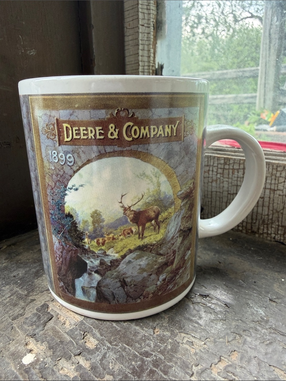John Deere Brown and Cream Deer Scenic Coffee Mug